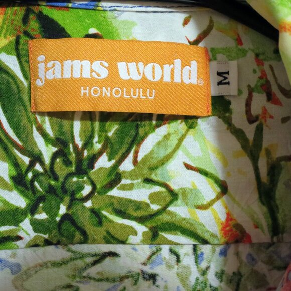 Jams World Shirt Mens Medium Short Sleeve Button Hawaiian Tropical Green Yellow - Picture 3 of 7